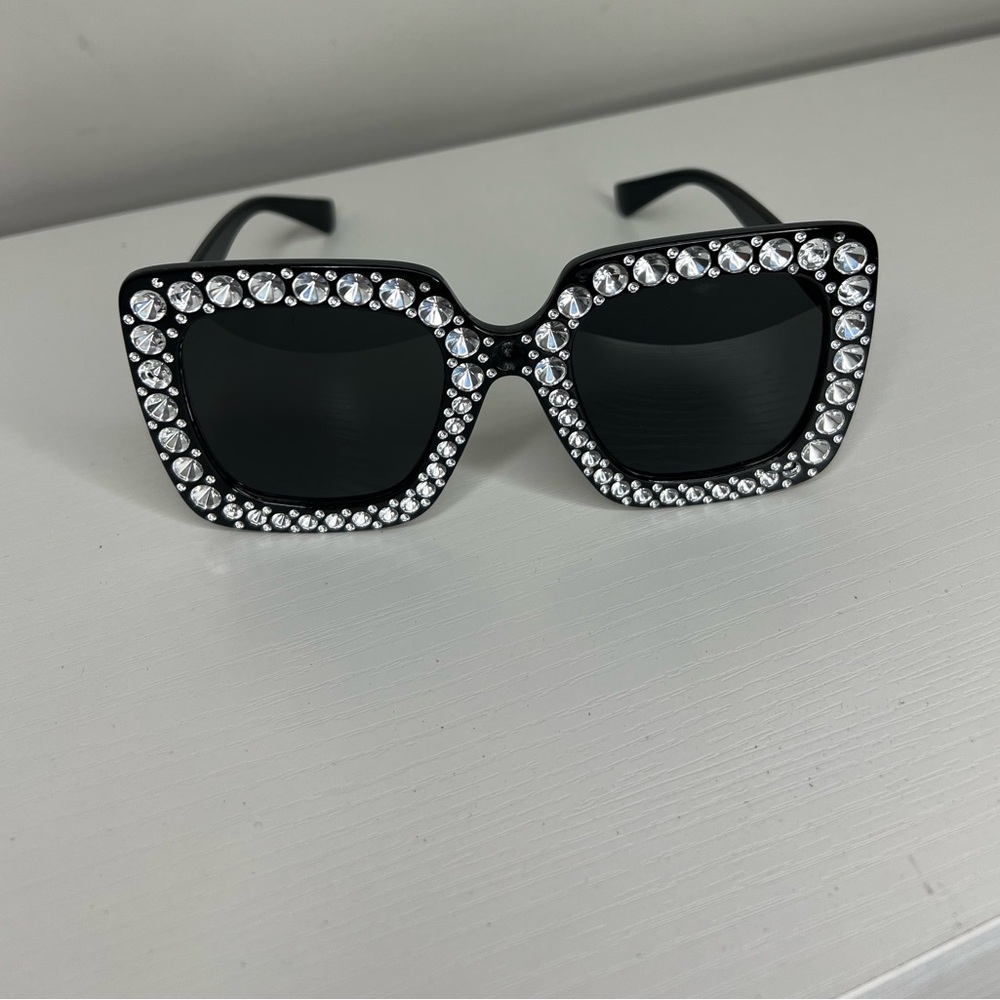 Black Crystal-Embellished Sunglasses. Elton John style! Festival fun. - Picture 2 of 6